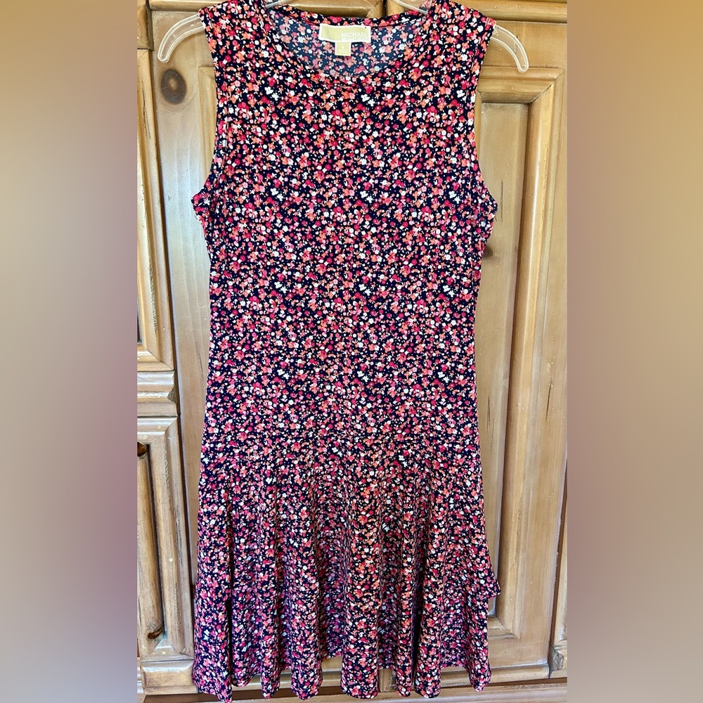 Michael Kors sleeveless tiny floral print dress with flounce, size S